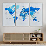 Harita Sepeti Türkçe Dünya Haritası Dekoratif Kanvas Tablo Ülke ve Başkentli 1500