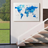 Harita Sepeti Türkçe Dünya Haritası Dekoratif Kanvas Tablo Ülke ve Başkentli 1500