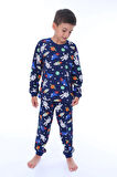 Astronot Temalı Pamuk Unisex Çocuk Pijama Takımı