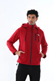 Erkek Softshell Kumaş Kapüşonlu Bordo Su Geçirmez Spor Fermuarlı Yağmurluk - 1501
