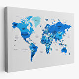 Harita Sepeti Dünya Haritası Dekoratif Kanvas Tablo Ülke ve Başkentli 1501