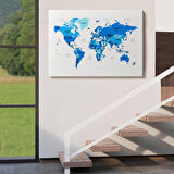 Harita Sepeti Dünya Haritası Dekoratif Kanvas Tablo Ülke ve Başkentli 1501