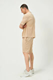 Erkek Crinkle Kumaş Regular Fit Şort Bej