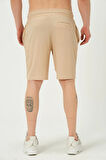 Erkek Crinkle Kumaş Regular Fit Şort Bej