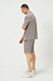 Erkek Crinkle Kumaş Regular Fit Şort Gri