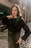 Barbora Keten Günlük Rahat Beli Kemerli Kadın İkili Takım Alt Üst LN01siyahd1