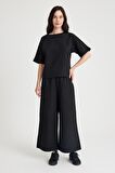 Barbora Keten Günlük Rahat Beli Lastikli Kadın İkili Takım Alt Üst LN10siyahi1