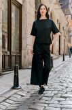 Barbora Keten Günlük Rahat Beli Lastikli Kadın İkili Takım Alt Üst LN10siyahd1