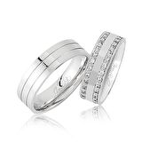 Çift Sıra Taşlı Beyaz Altın Alyans 1505