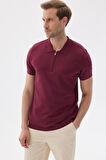 LIMITED Düz Fermuarlı Polo Yaka Rayon Erkek Bordo Triko Tişört 