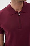 LIMITED Düz Fermuarlı Polo Yaka Rayon Erkek Bordo Triko Tişört 
