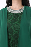 Kadın Büyük Beden İnci Yakalı Yeşil Dantel Midi Abiye Elbise