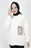2 İp Kumaş İnci Ve Baskı Detaylı Oversize Sweatshirt