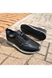 Erkek Kahverengi Deri Spor Ayakkabı Siyah Bağcıklı Şık Ve Rahat Günlük Ayakkabı SİYAH / 41
