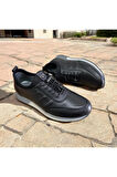 Erkek Kahverengi Deri Spor Ayakkabı Siyah Bağcıklı Şık Ve Rahat Günlük Ayakkabı SİYAH / 41