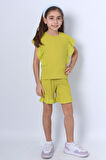 KIZ ÇOCUK ŞORTLU TAKIM DANTEL DETAYLI DÜZ RENK FIRFIRLI F24