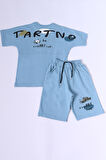 ERKEK ÇOCUK ŞORTLU TAKIM SIRT BASKILI OVERSİZE KALIP D45