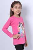 KIZ ÇOCUK UZUN KOL TSHİRT BLUEY İLE BİNGO BASKILI BİSİKLET YAKA D46