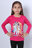 KIZ ÇOCUK UZUN KOL TSHİRT BLUEY İLE BİNGO BASKILI BİSİKLET YAKA D46