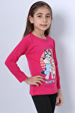 KIZ ÇOCUK UZUN KOL TSHİRT BLUEY İLE BİNGO BASKILI BİSİKLET YAKA D46