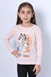 KIZ ÇOCUK UZUN KOL TSHİRT BLUEY İLE BİNGO BASKILI BİSİKLET YAKA D46