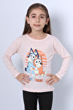KIZ ÇOCUK UZUN KOL TSHİRT BLUEY İLE BİNGO BASKILI BİSİKLET YAKA D46