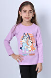 KIZ ÇOCUK UZUN KOL TSHİRT BLUEY İLE BİNGO BASKILI BİSİKLET YAKA D46