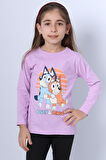 KIZ ÇOCUK UZUN KOL TSHİRT BLUEY İLE BİNGO BASKILI BİSİKLET YAKA D46