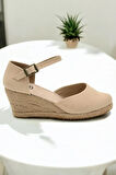 Kadın Keten Espadril Sandalet – Düz Form, Yazlık Dolgu Topuk