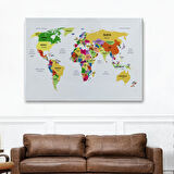 Harita Sepeti Türkçe Dünya Haritası Dekoratif Kanvas Tablo Ülke ve Başkentli 1512