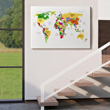 Harita Sepeti Türkçe Dünya Haritası Dekoratif Kanvas Tablo Ülke ve Başkentli 1512