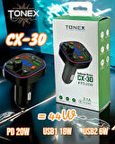 Tonex 2 USB-A 1 PD Girişli 20W Gücünde hızlı şarj etme özellikli Oto transmiter