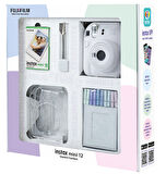 Fujifilm Instax Mini 12 Beyaz Fotoğraf Makinesi 10'lu Film Simli Pleksi Kılıf Mandal ve Kıskaçlı Res