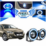 Peugeot 301 Uyumlu, Universal Mercekli Led Angel Sis Farı, 76mm Buz Mavi Renk