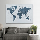 Harita Sepeti Dünya Haritası Dekoratif Kanvas Tablo Ülke ve Başkentli 1515