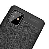 Smcase Samsung Galaxy A91 Kılıf Deri Dokulu Silikon  Nano Ekran Koruyucu