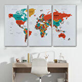 Harita Sepeti Dünya Haritası Dekoratif Kanvas Tablo Ülke ve Başkentli 1517