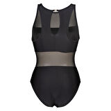 Mesh Panels Swimsuit Vent Kadın Siyah Yüzücü Mayosu 006658500