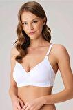Kadın Balensiz Desteksiz Beyaz Dolgusuz Toparlayıcı Yumuşak Süngerli Günlük Klasik Küçültücü Sütyen
