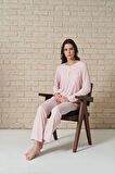 Kadın Düğme Detaylı Cep İşlemeli Uzun Kollu Pijama Takımı