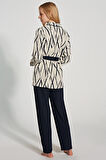 Kadın Çizgi Desenli Uzun Kolu Sabahlıklı Pijama Takımı