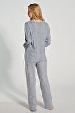 Kadın Uzun Kollu Düğme Detaylı Pijama Takımı