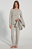Kadın Uzun Kollu Triko Hıkarlı 3'lü Pijama Takımı
