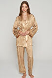 Kadın 3'lü İnce Askılı Sabahlıklı Saten Pijama Takımı
