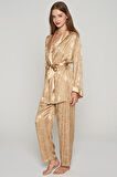 Kadın 3'lü İnce Askılı Sabahlıklı Saten Pijama Takımı