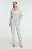 Kadın Açık Yeşil Uzun Kollu Kapüşonlu Pijama Takımı