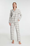 Kadın Gri Uzun Kollu Ekose Desenli Önden Düğmeli Pijama Takımı