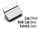 Neodyum Mıknatıs Köşeli  25x8mm , Kalınlık 2 mm ( 2 Adet)