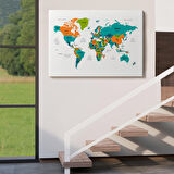 Harita Sepeti Türkçe Dünya Haritası Dekoratif Kanvas Tablo Ülke ve Başkentli 1530