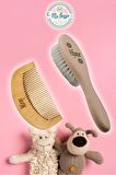 İsme Özel Doğal Keçi Kılı Bebek Saç Fırçası ve Ahşap Makrome Tarak 2'li Bebek & Çocuk Bakım Seti
